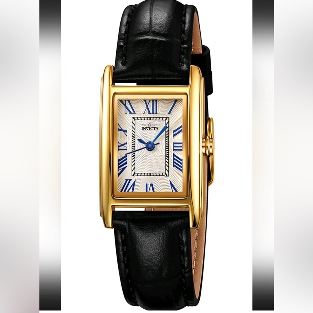 Invicta Celestial Lady 22mm Gold Tone Black Leather Quartz Watch new